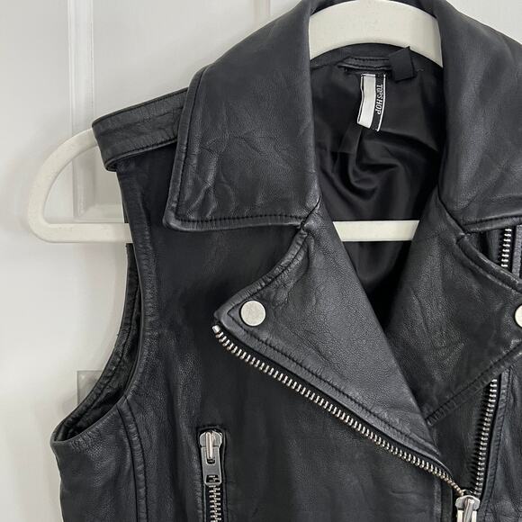 ♥️ Black Leather Moto Vest Women Size 4 Topshop - Picture 4 of 10